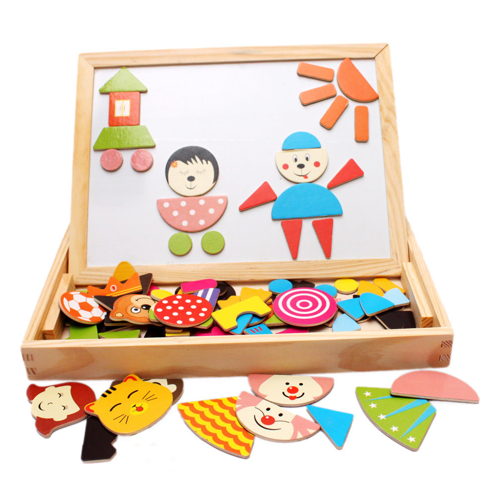 Children's Puzzle Multifunctional Double-sided Magnetic Puzzle Drawing Board Wooden Animal Scene Puzzle Toy 4-6