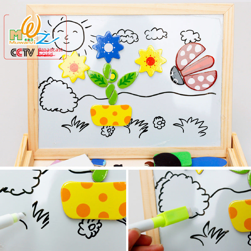 Children's Puzzle Multifunctional Double-sided Magnetic Puzzle Drawing Board Wooden Animal Scene Puzzle Toy 4-6